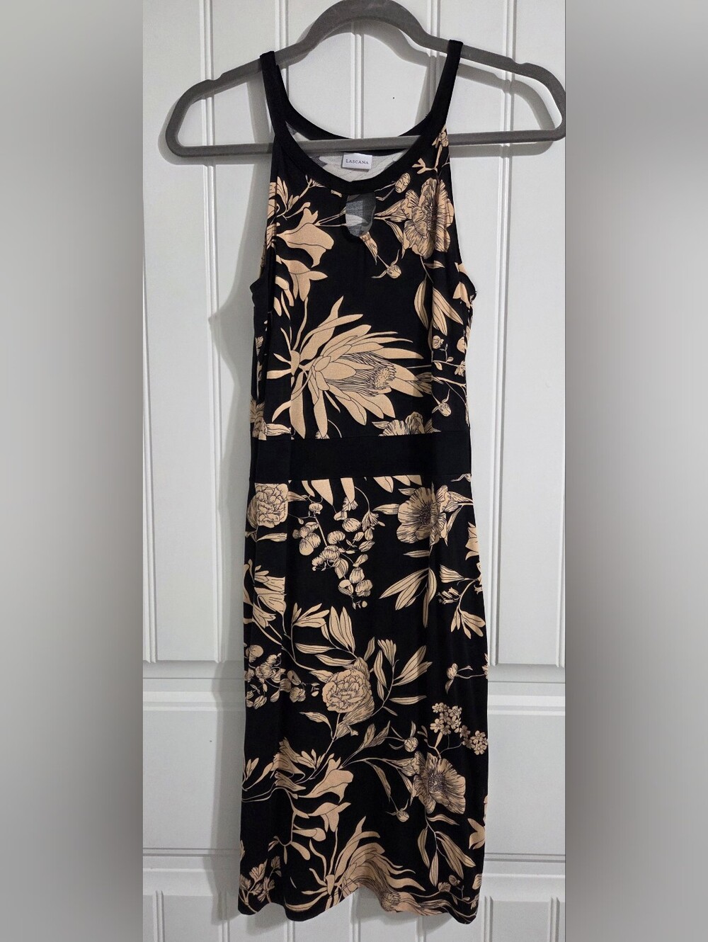 Lascana Floral Tank Dress in Black and Beige Size 2